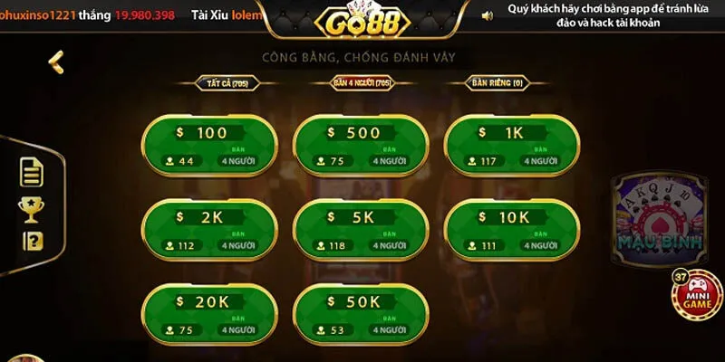 Cách tính chi Mậu Binh Go88 